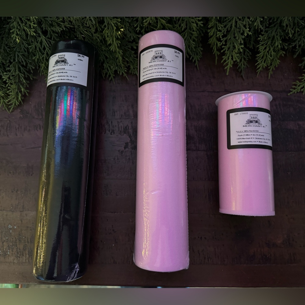 Black and Pink Tulle Fabric Rolls (Set of 3)